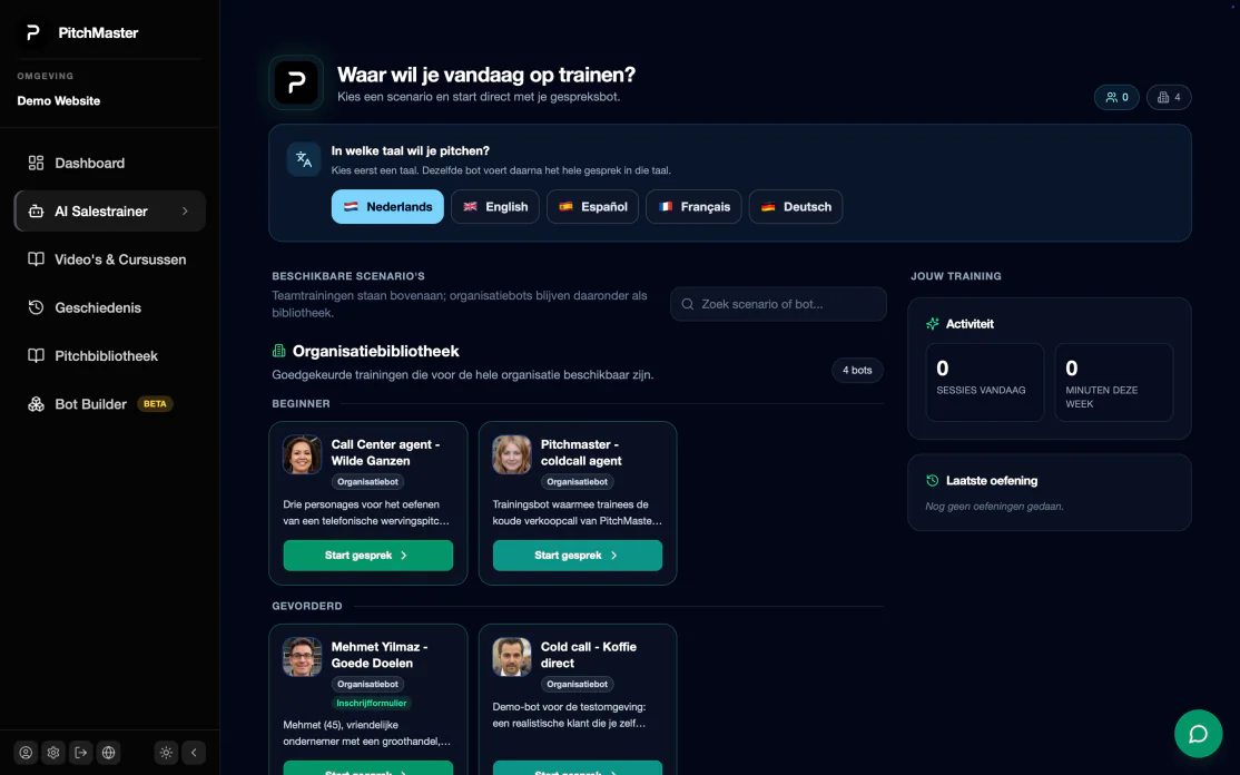 PitchMaster dashboard en AI-salestrainer